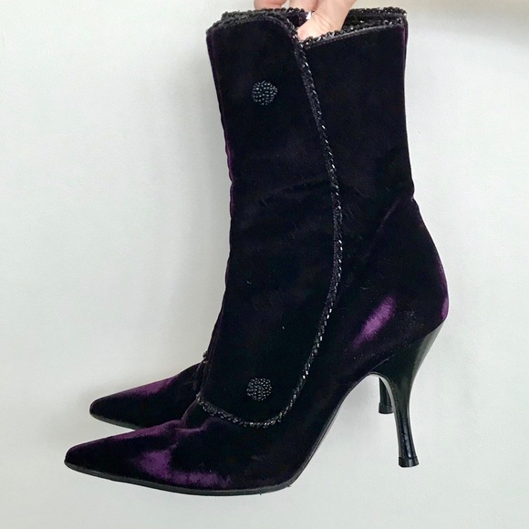 Sergio Rossi Shoes - Beautiful Sergio Rossi purple velvet beaded boots.